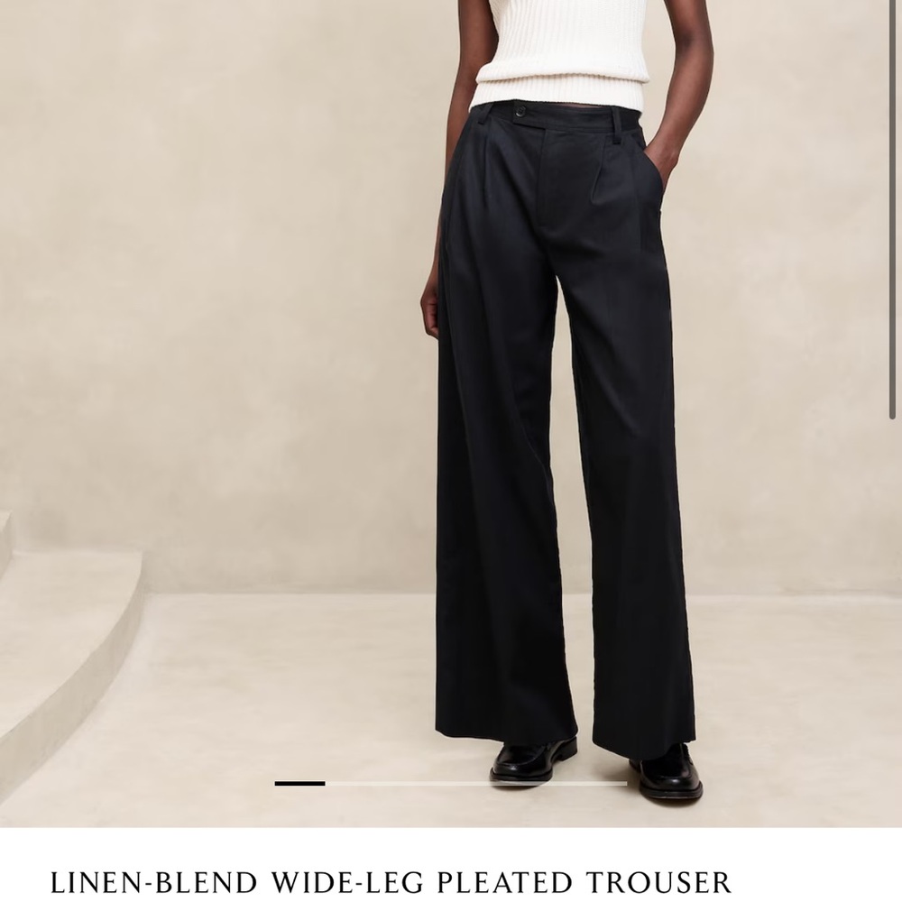 Banana republic factory LINEN-BLEND WIDE-LEG PLEATED black TROUSER size 6 NEW